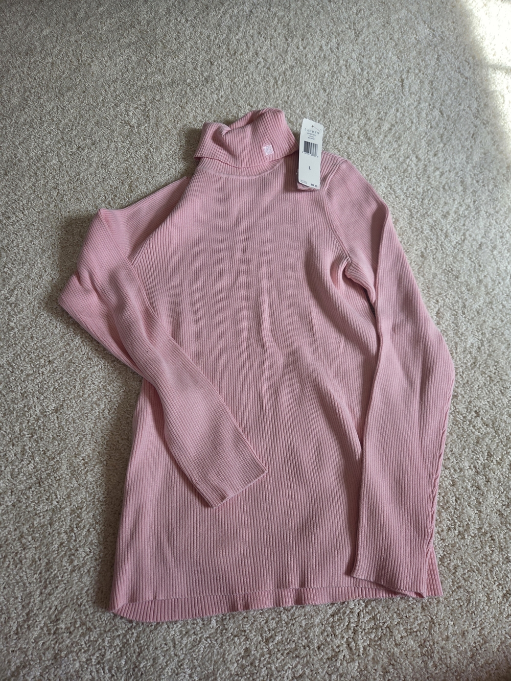 Ralph Lauren Pink Ribbed Long-Sleeve Turtleneck